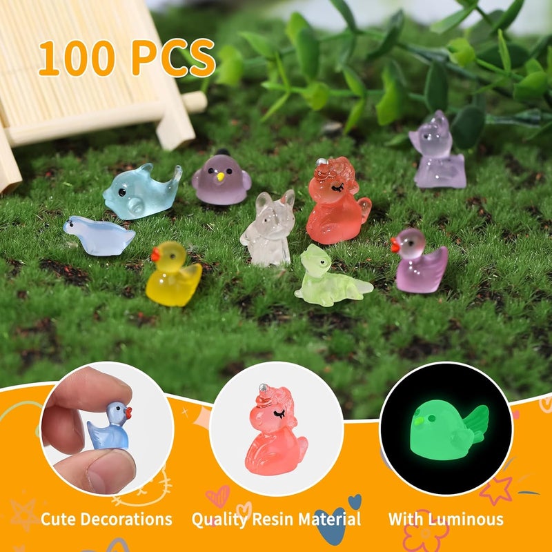 Junware 100 Pcs Tiny Resin Animals to Hide, Mini Luminous Resin Animals Bulk for Miniature Fairy Garden Accessories Micro Landscape Aquarium Cake Potted Plants Dollhouse Moss Patio Home Decor Crafts - Image 5